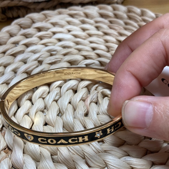 Coach Gold and Black Logo Hinged Bangle bracelet - Picture 2 of 5